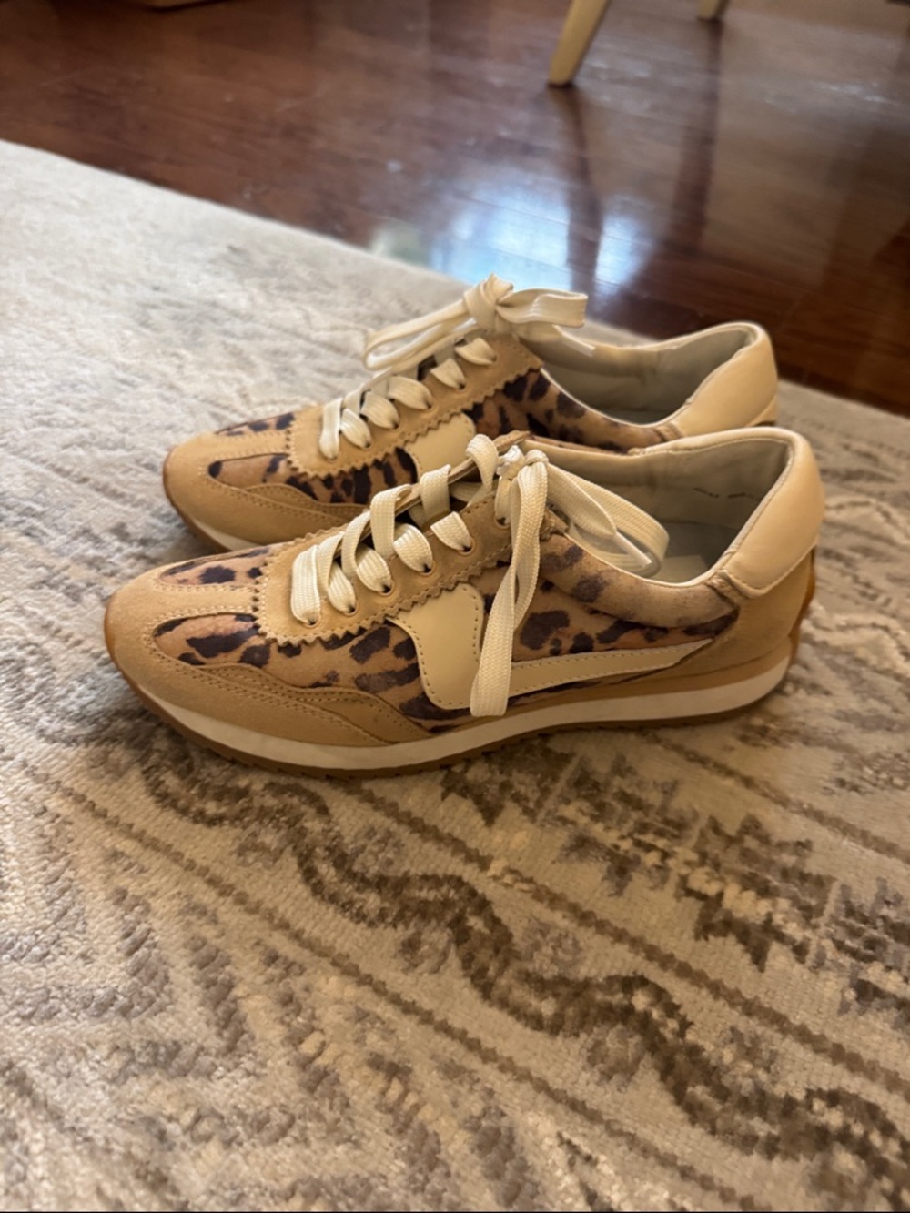Dolce Vita Leopard Print Casual Lace-Up Sneakers - Beige